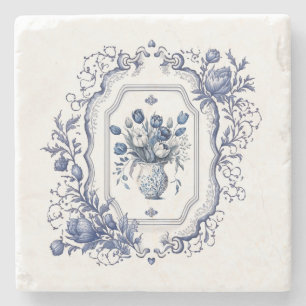 Stone Coaster Delft Blue Floral Tableware Decor 