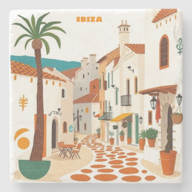 Stone coaster Ibiza Eivissa Spain Bar Home decor (Front)