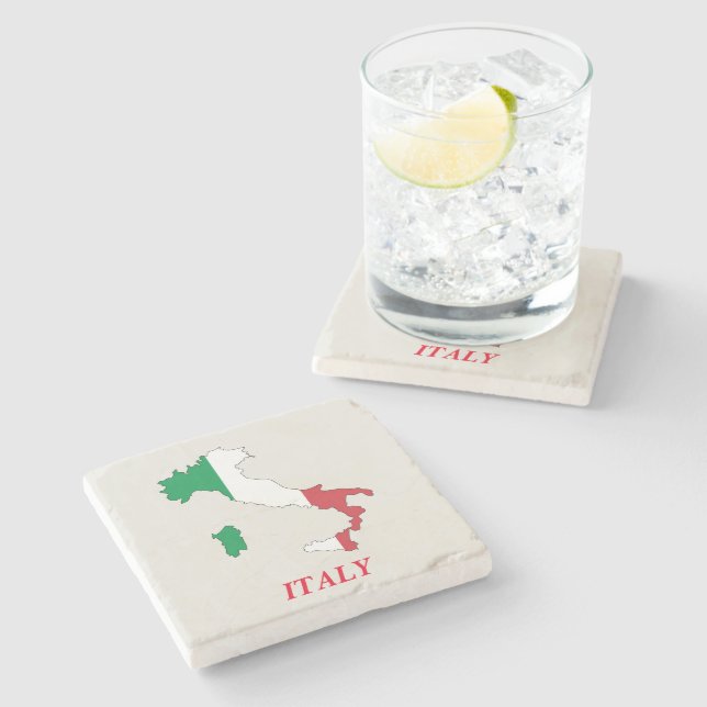 Stone Coaster Italy Flag Map (Side)