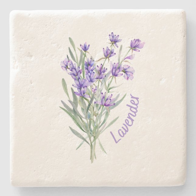Stone Coaster, Lavender Watercolor Flower Coaster (Front)