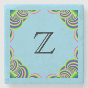 Stone Coaster Monogram MultiColor Frame & LtBlue