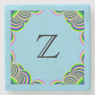 Stone Coaster Monogram  MultiColor Frame & LtBlue