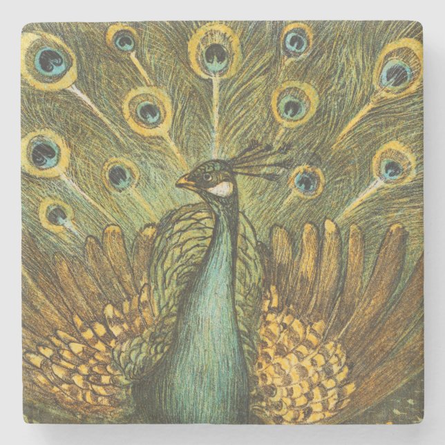 Stone Coaster Pauw met kippen, Theo van Hoytema (Front)