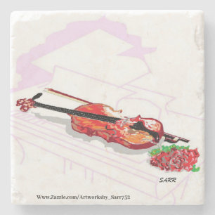 Stone Coaster : Piano ,Violin with a Rose