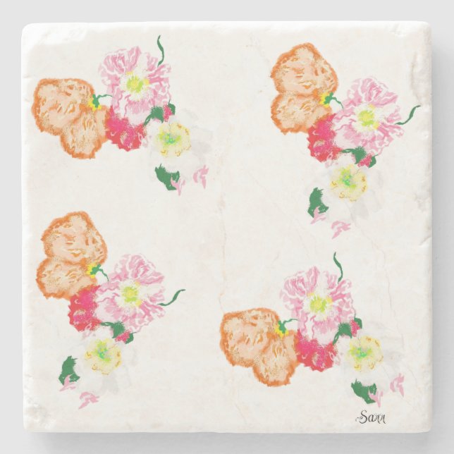 Stone Coaster : Poppy Flowers (Front)
