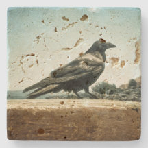 Stone Coaster Raven Standing Profile Design