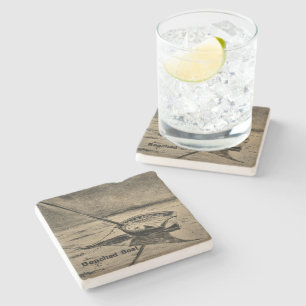 Stone Coaster Sailboat On Beach Custom