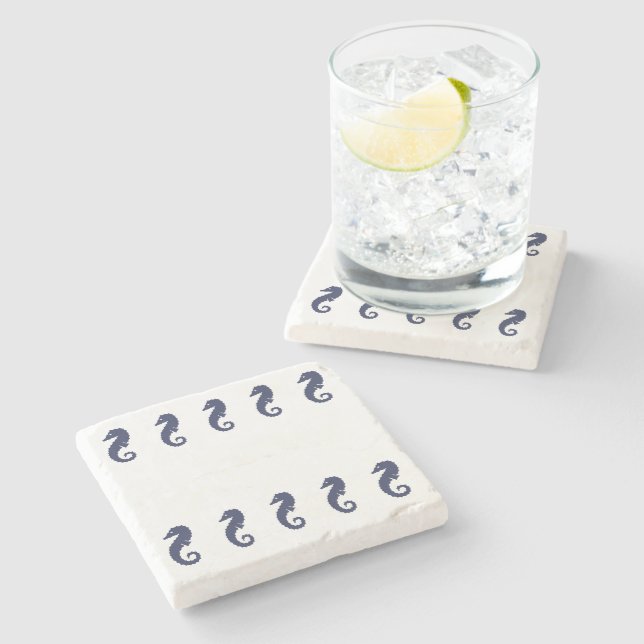 Stone Coaster - Sea Horses (navy blue) (Side)