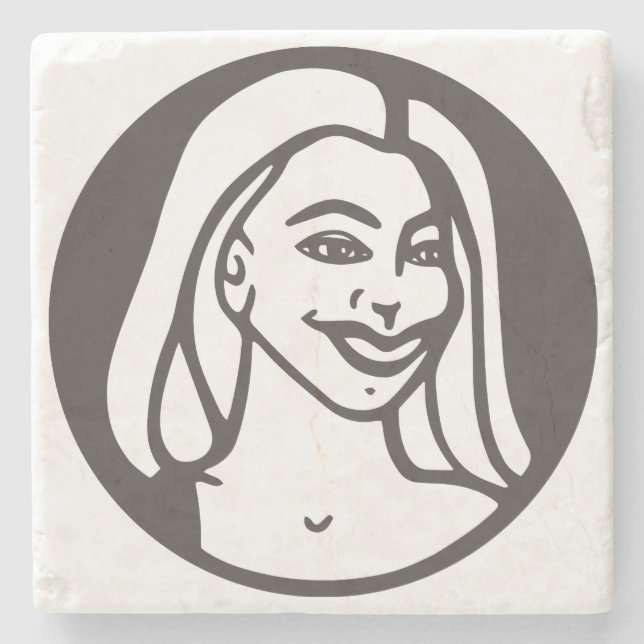 Stone coaster with Q-Tea-Pie logo. (Front)