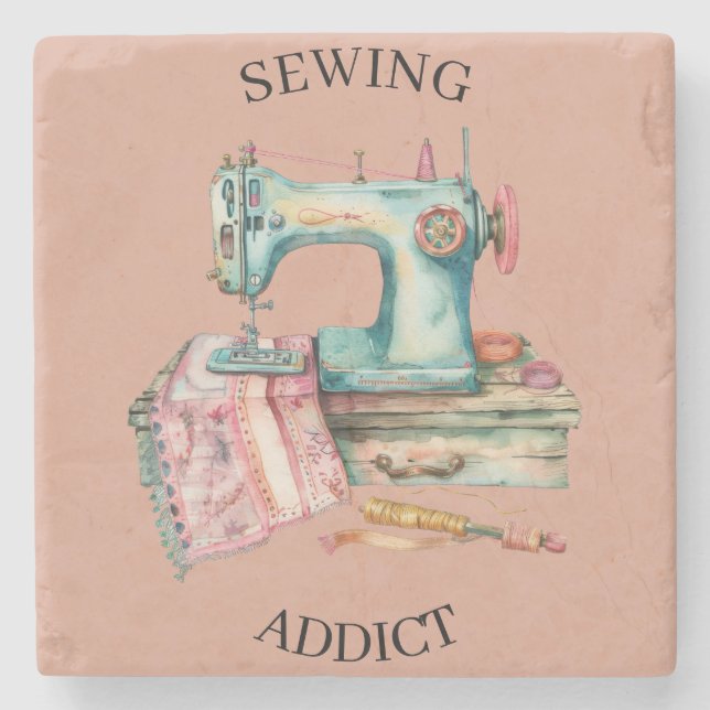 Stone Coaster with Sewing Machine Design (Front)