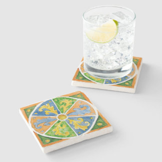 Stone coaster with Sicilian style tile design