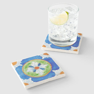 Stone coaster with Sicilian tile design