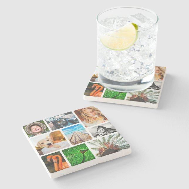 Stone Coaster Your 9 Photo Collage Rounded (Side)