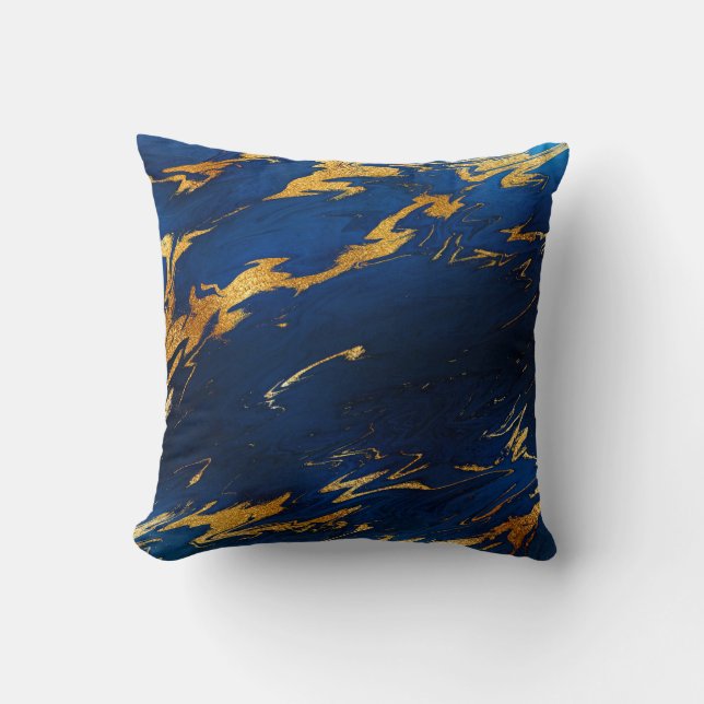 Stone Cobalt Blue Earth Tones Gold Marble Cushion (Front)