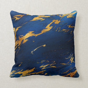Stone Cobalt Blue Earth Tones Gold Marble Cushion