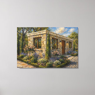 Stone Cottage Garden Oil Painting Canvas Print