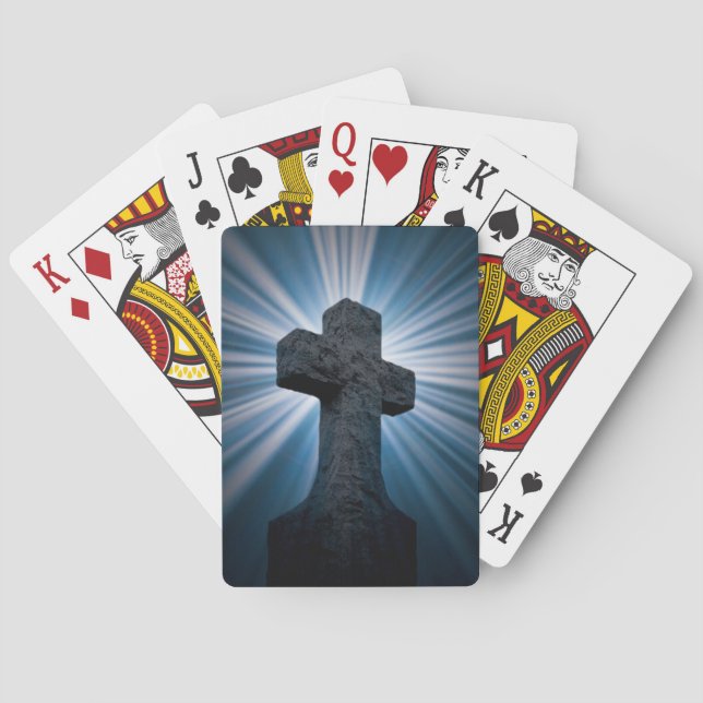Stone Cross on Blue Playing Cards (Back)
