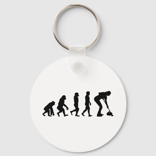 Stone Curling Winter Ice Sport Curler Evolution Key Ring (Front)