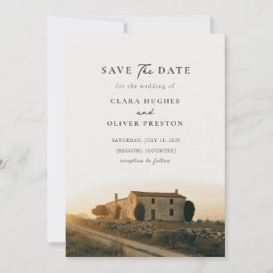 Stone Farmhouse Gravel Track Hazy Tuscan Wedding Save The Date