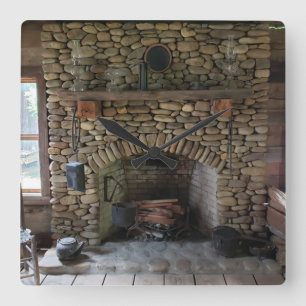 Stone Fireplace in 19th Century Home Square Wall Clock