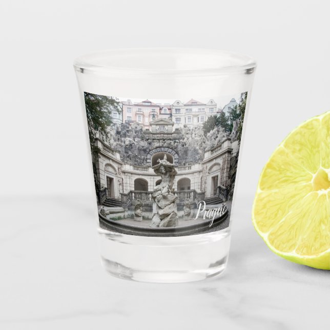 Stone fountain in Prague Shot Glass (Front)