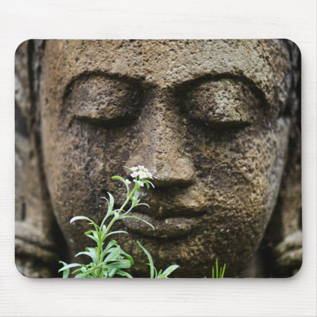 Stone garden statue with flower mouse mat (Front)