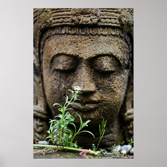 Stone garden statue with flower poster (Front)