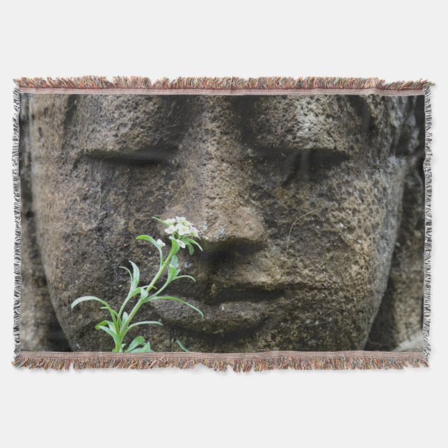 Stone garden statue with flower throw blanket (Front)