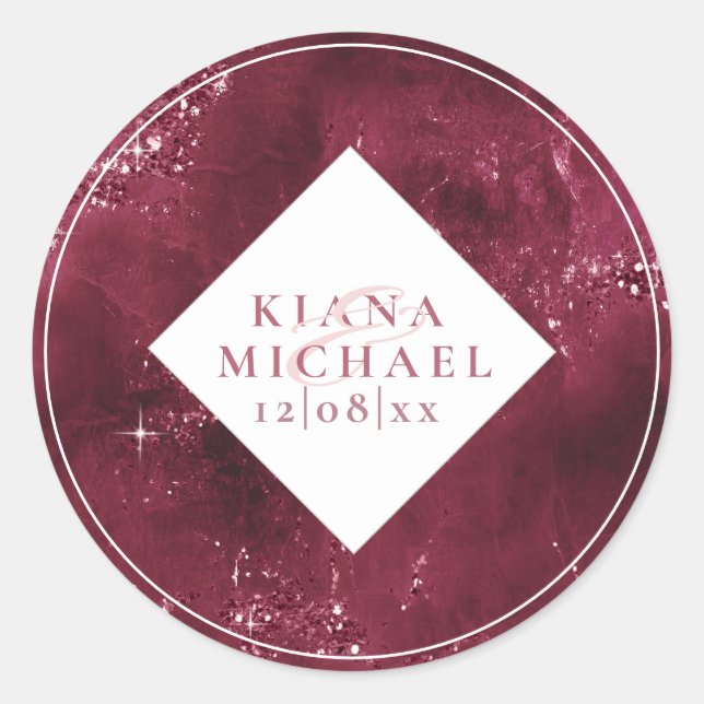 Stone Glitter Wedding Burgundy ID647 Classic Round Sticker (Front)