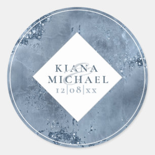 Stone Glitter Wedding Dusty Blue ID647 Classic Round Sticker