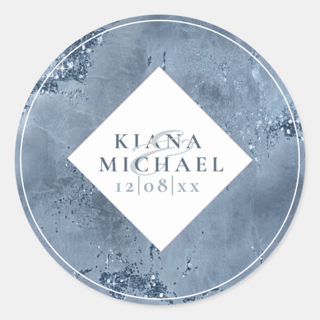 Stone Glitter Wedding Dusty Blue ID647 Classic Round Sticker (Front)