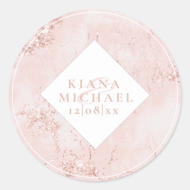 Stone Glitter Wedding Rose Gold ID647 Classic Round Sticker (Front)