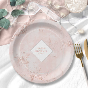 Stone Glitter Wedding Rose Gold ID647 Paper Plate