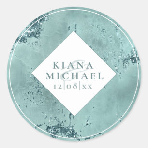 Stone Glitter Wedding Teal ID647 Classic Round Sticker