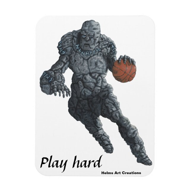 Stone Golem Playing Basketball Refrigerator Magnet (Vertical)