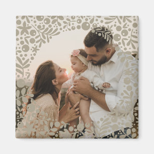Stone Gray Berry Border Frame Photo Magnet