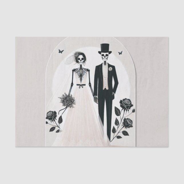 Stone Grey Black Skeleton Gothic Halloween Wedding Tissue Paper (Front)