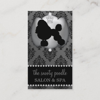 Stone Grey Jewelled Damask Dog Grooming/Spa Business Card