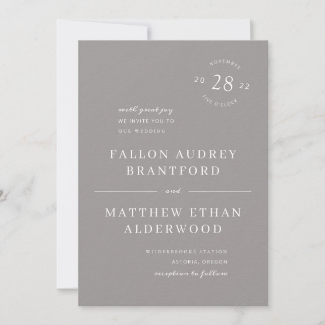 Stone Grey Modern Date Seal Wedding Invitation (Front)