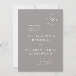 Stone Grey Modern Date Seal Wedding Invitation