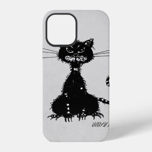 Stone Grey Ragged Evil Black Cat iPhone 12 Case