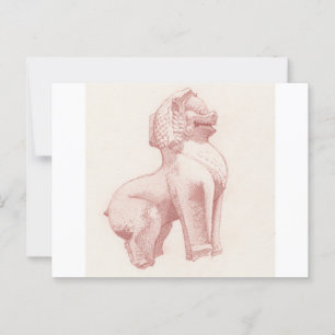 Stone guardian lion drawing postcard