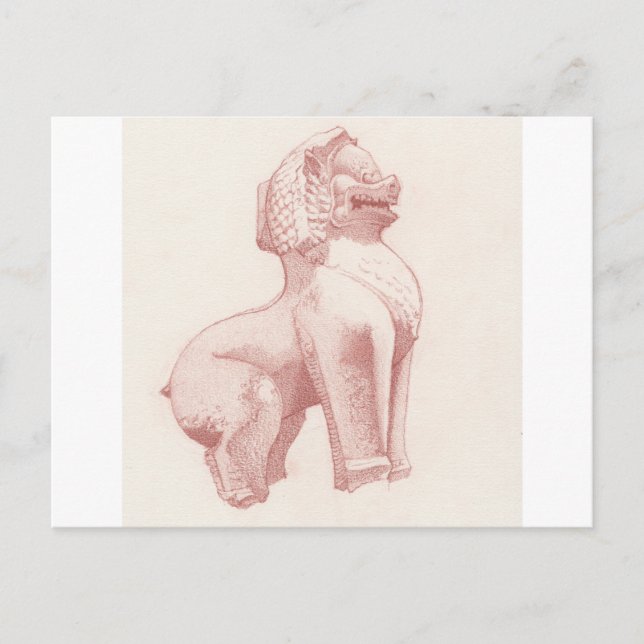 Stone guardian lion drawing postcard (Front)