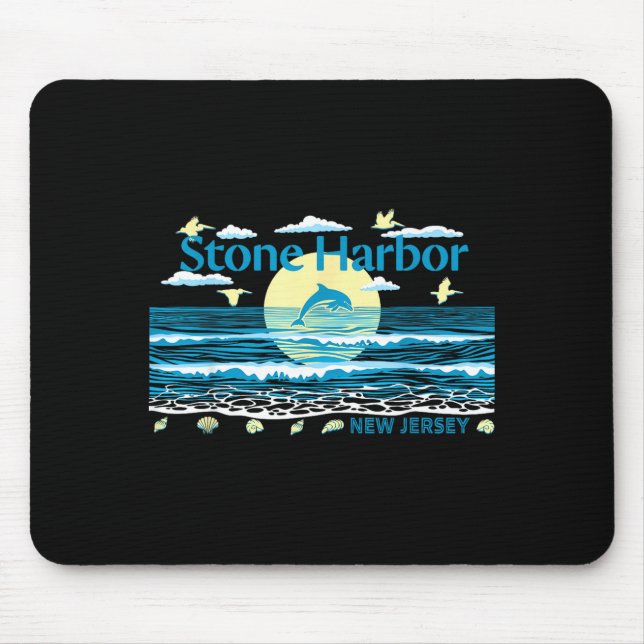 Stone Harbour NJ Dolphin Pelican Waves Beach Mouse Mat (Front)