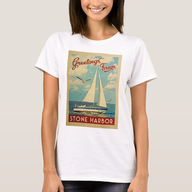 Stone Harbour T-Shirt Sailboat Vintage New Jersey (Front)