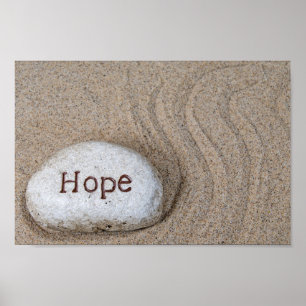 stone in sand with word Hope Poster