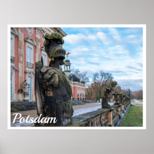 Stone knight statues near palace in Potsdam Poster