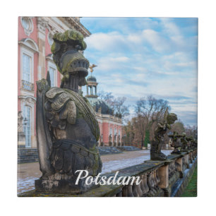Stone knight statues near palace in Potsdam Tile