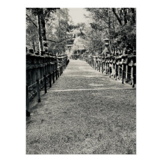 Stone Lanterns Along a Shrine Approach in Japan Poster