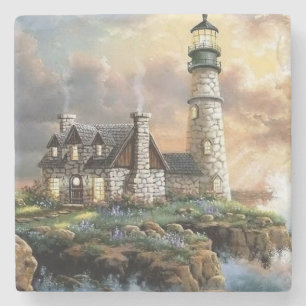 Stone Lighthouse Fine Art Coaster